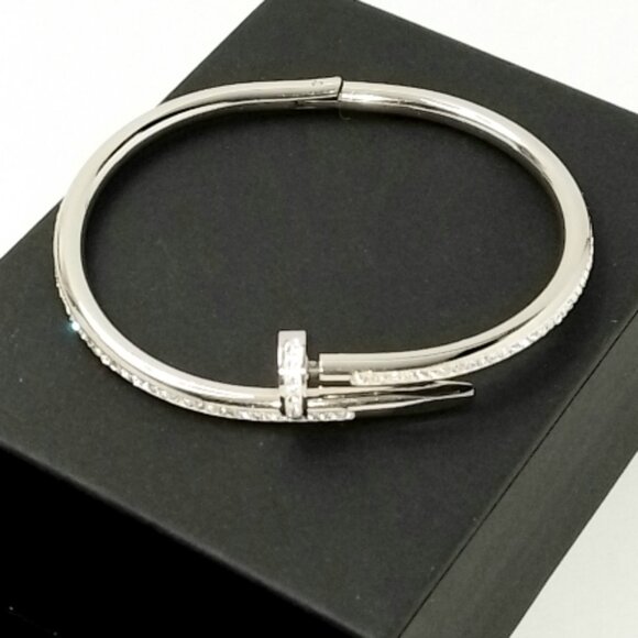 💎 Nail Bracelet with Cubic Zirconia 316L Steel 18K Gold Plated Trendy Jewelry - Picture 3 of 10